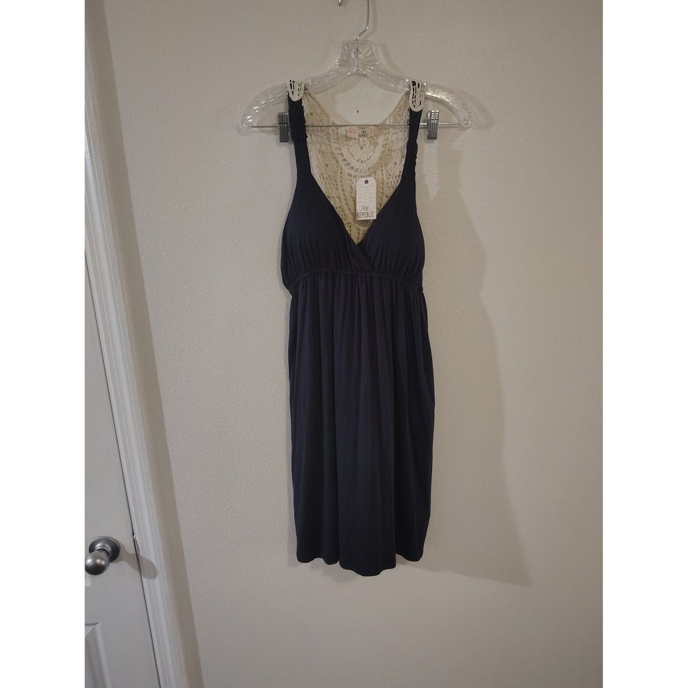 Pink‎ Republic Navy Blue Crochet Lace Racerback Empire Waist Mini Dress NWT L